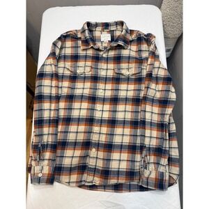 American Eagle Outfitters Men's Plaid Flannel‎ Super Soft Beige Orange Blue XL